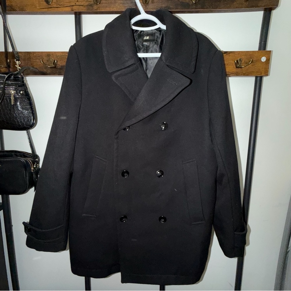 H&M Classic Black Peacoat for Men